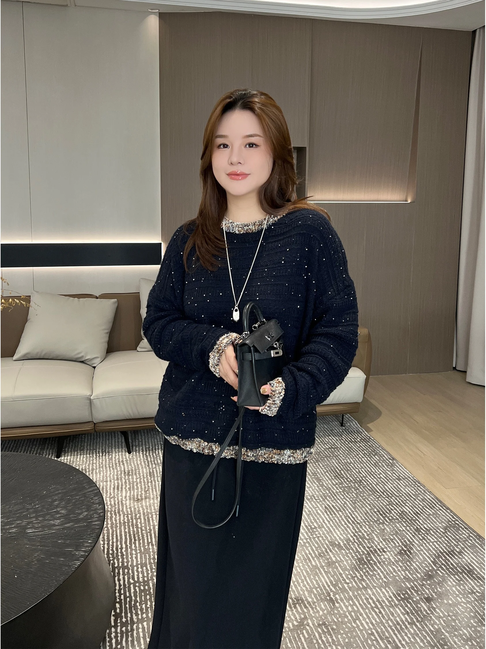 

JoJo Private Label round Ne Sweater Bead Me Yarn plus Size Women's Faion Autumn Winter Polyester Acrylic Wool Blend