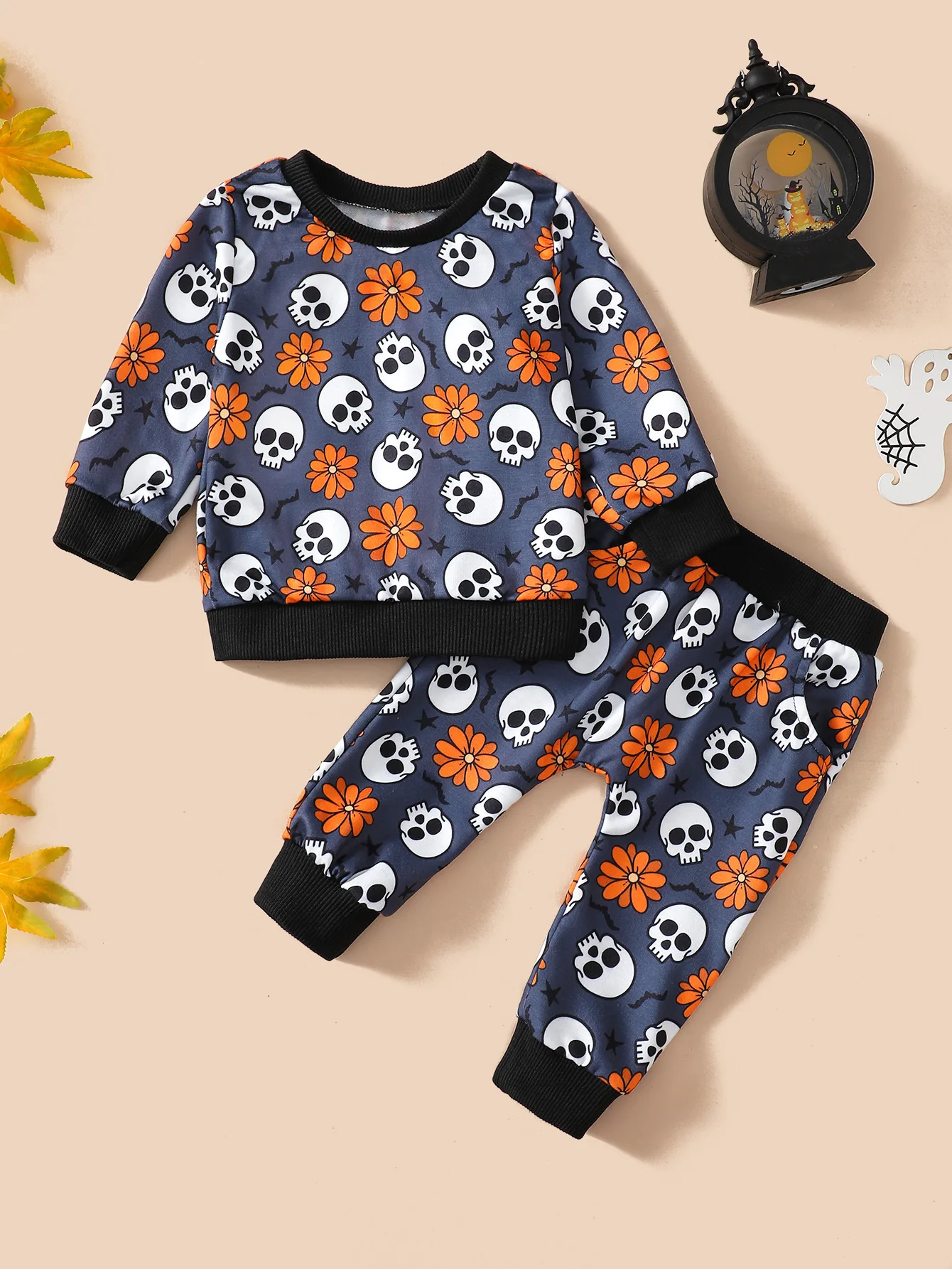 2PCS Baby Boys & Girls Cute Cartoon Ghost Print - Soft Cotton, Casual Wear, Best For Fall And Halloween Season