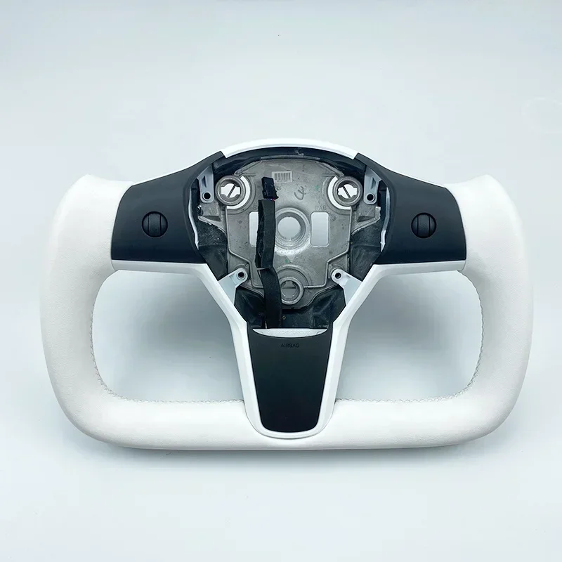 

Teslas Creative Modified Interior AccessoriesSteering Wheel Covered in White Leather for Teslas Model3 Model Y