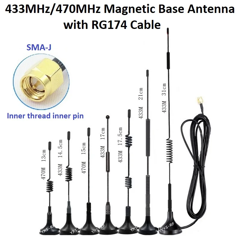 433MHz 470MHz Magnet LoRa Antenna SMA Male Connector Magnetic Mount Antenna with RG174 Cable for Module Remote Controller IOT