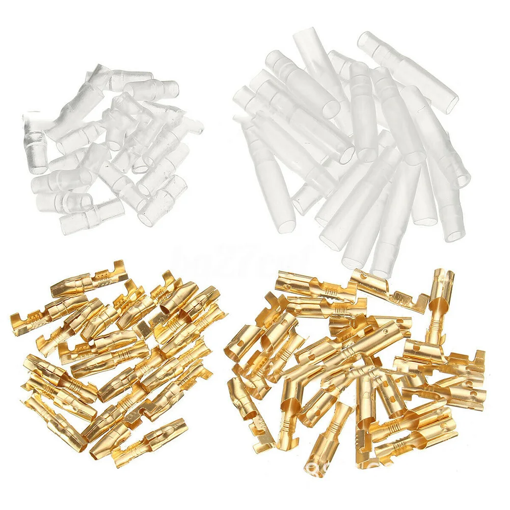 200x Connector 3.9mm Male & 4.0mm Female 50 Set Terminal Transparent Uninsulated W/ Sleeve Connectors Electrical