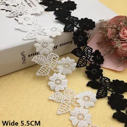 5.5CM Wide White Black Water Soluble Hollow Embroidery 3d Flowers Lace Trim Ribbon Dress Collar Curtain DIY Crafts Sewing Decor