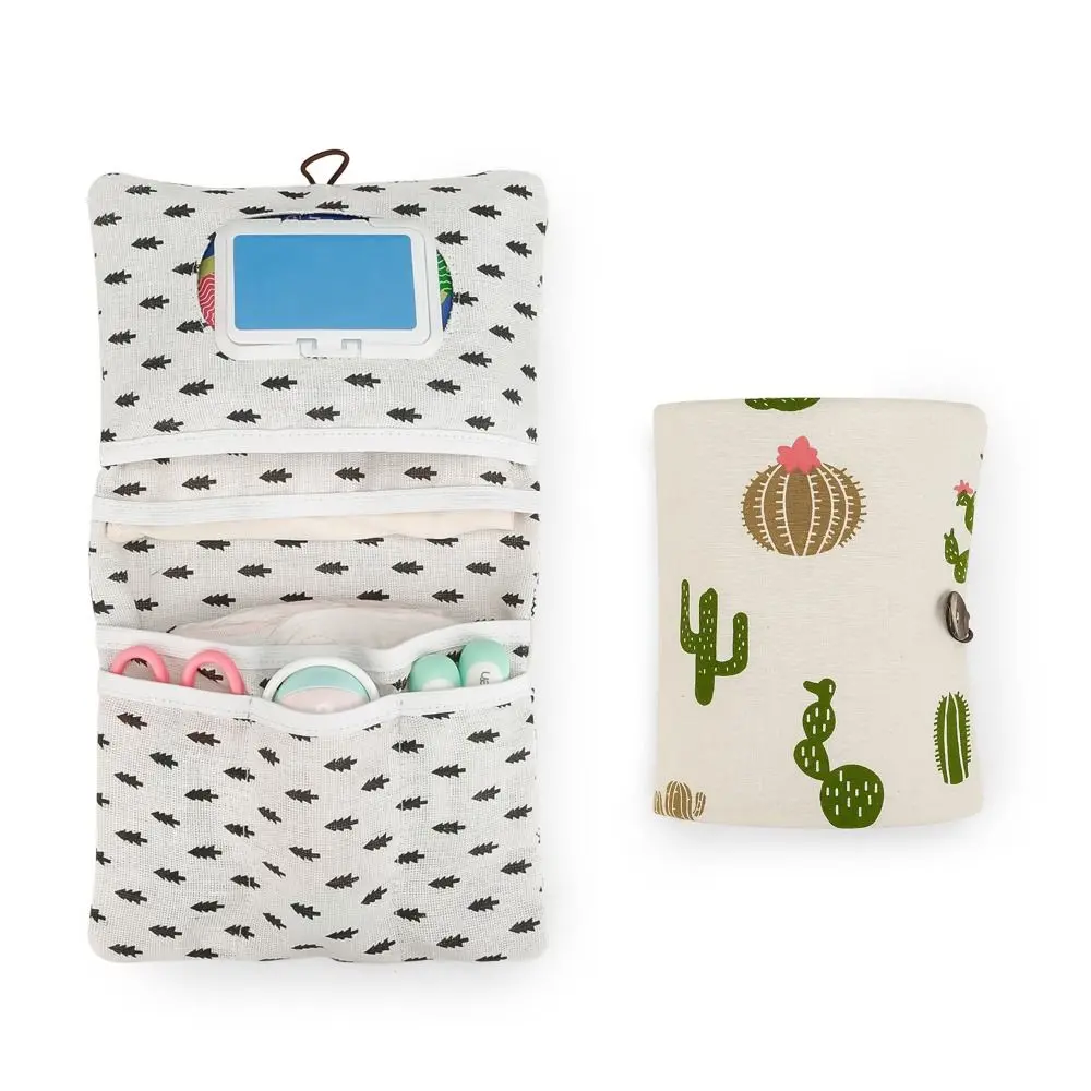 Bolsa de almacenamiento de pañales para bebé con patrón de dibujos animados, bolsas de almacenamiento portátiles con múltiples compartimentos para cochecito, plegables y suaves