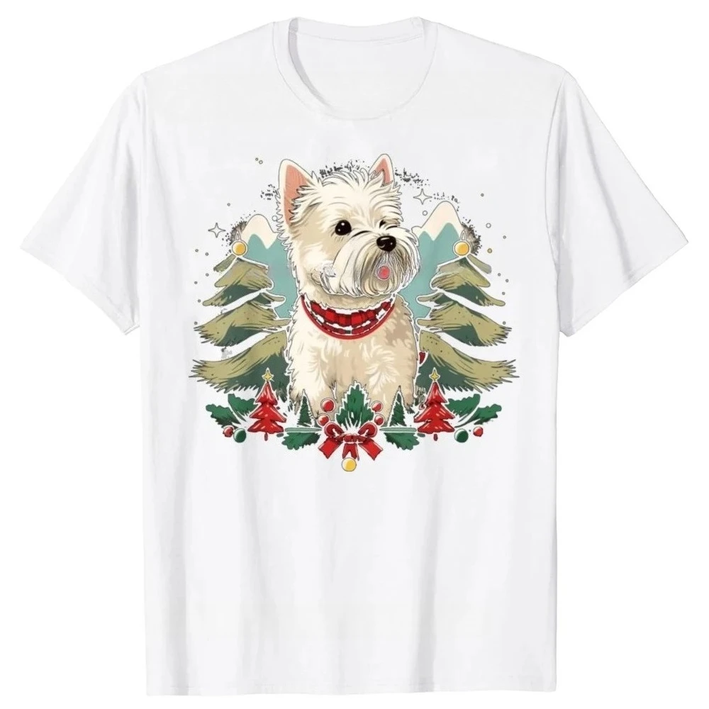 Xmas West Highland White Terrier Christmas Vintage Westie Dad Shirt for Women Dog Lover Gift Short Sleeve Streetwear T-Shirt Y2K