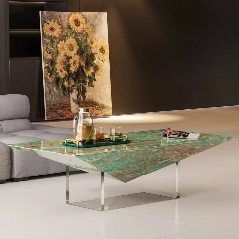

Italian minimalist acrylic, suspended marble coffee table