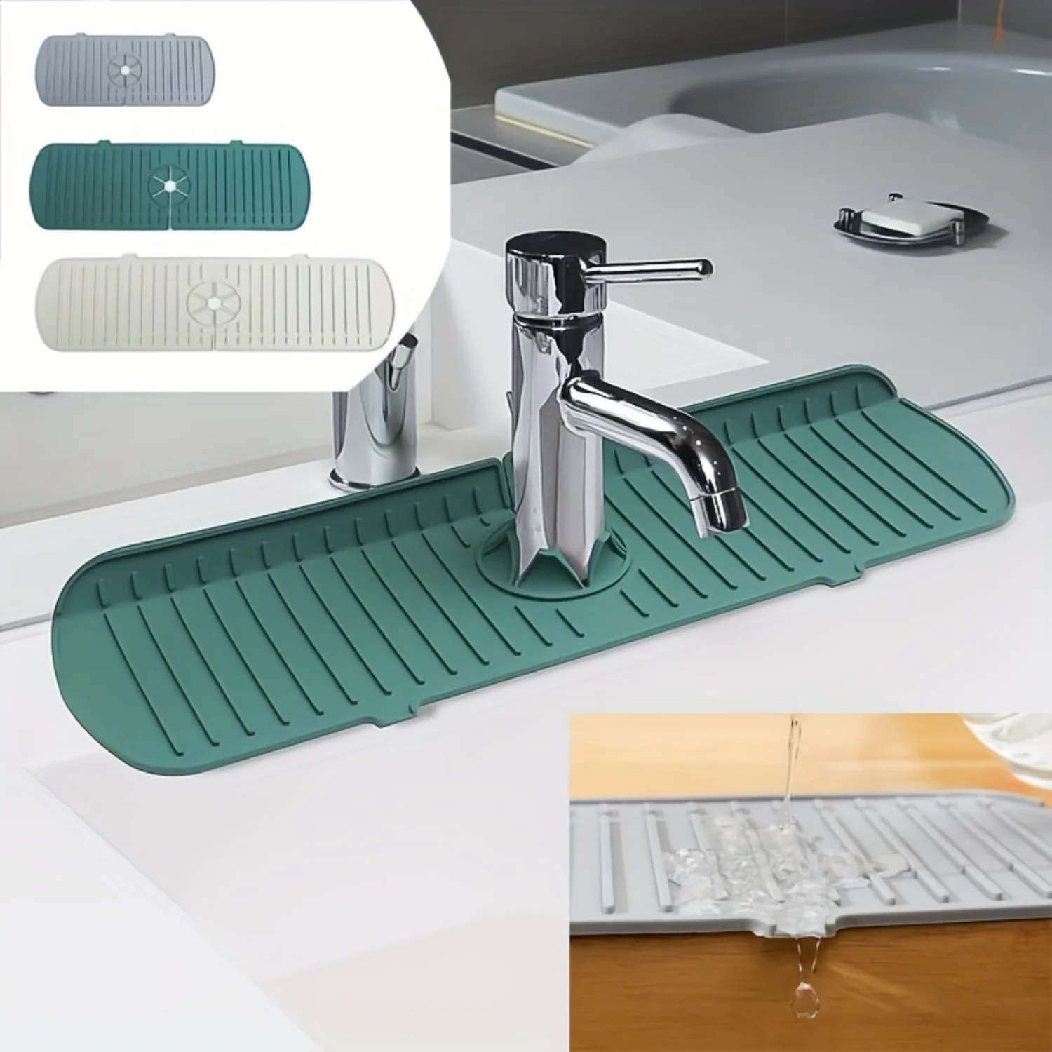 1pc, Dish Drying Mat, Silicone Drain Mat, Extended Washstand Drain Mat, Household Non-slip Countertop Mat, Kitchen Supplies