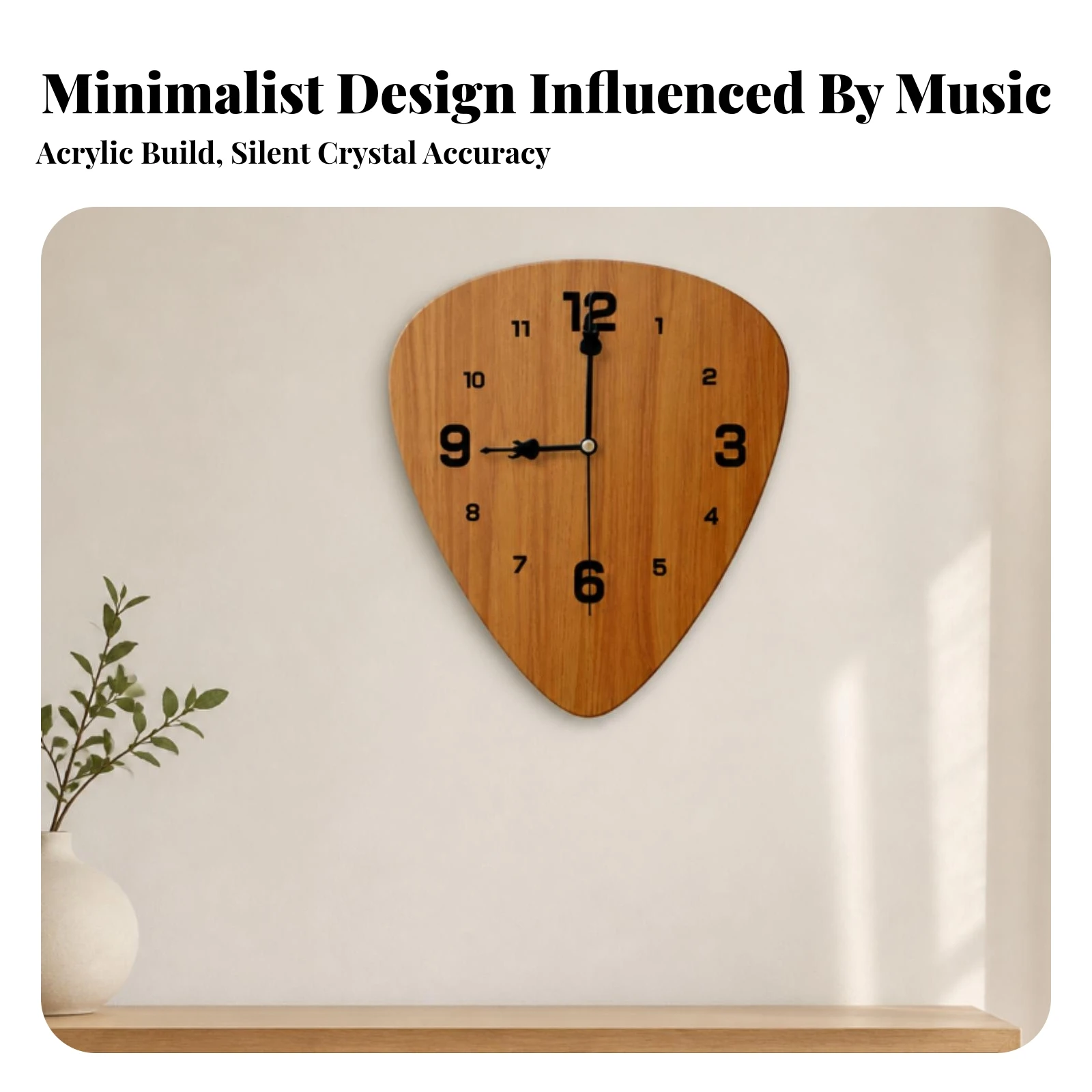 Guitar Pick Wall Clock Battery Operated Guitar Wall Clock Large Numerals Creative for Guitarists, Recording Studio