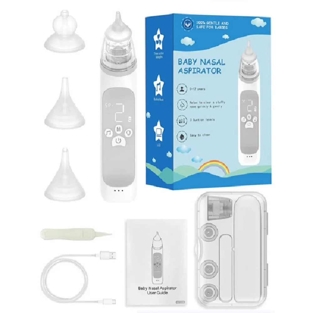 

Электрический детский назальный аспиратор, портативный очиститель носа, устройство для отсасывания носа с пищевым силиконовым мундштуком, 6 режимов всасывания
