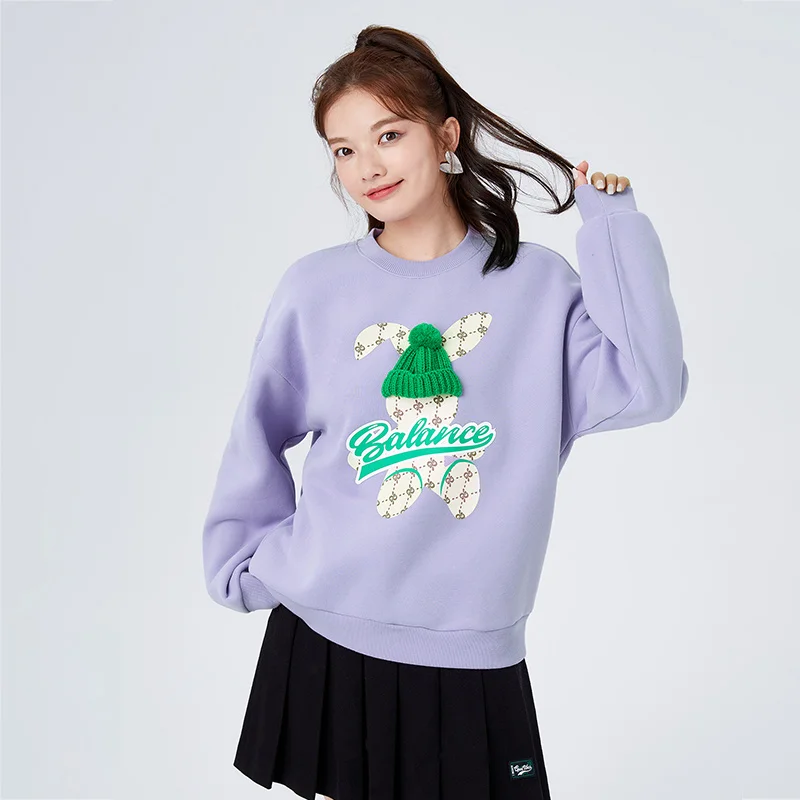 Semir Sweatshirt Women Design Sense Presbyopia Rabbit Loose Niche Trendy Winter Off-Shoulder Fleece Fashion Sweatshirt