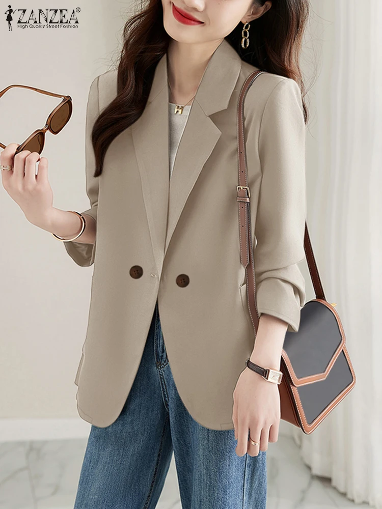 ZANZEA Fashion Autumn Coats Women Solid OL Work Blazer Long Sleeve Lapel Neck Blazer Suits Elegant Spring Female Thin Outwear