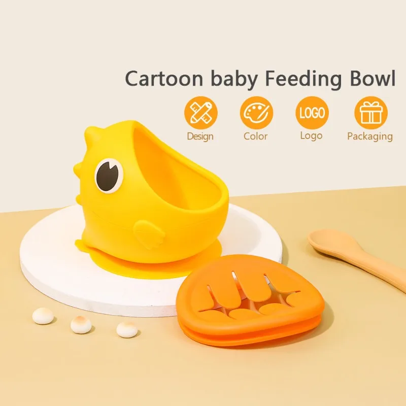 Food Grade Silicone Bowl  Dinosaur Cartoon Baby Suction Cup Complementary Food Bowl Steaming and Anti Drop Snack Bowl Tableware