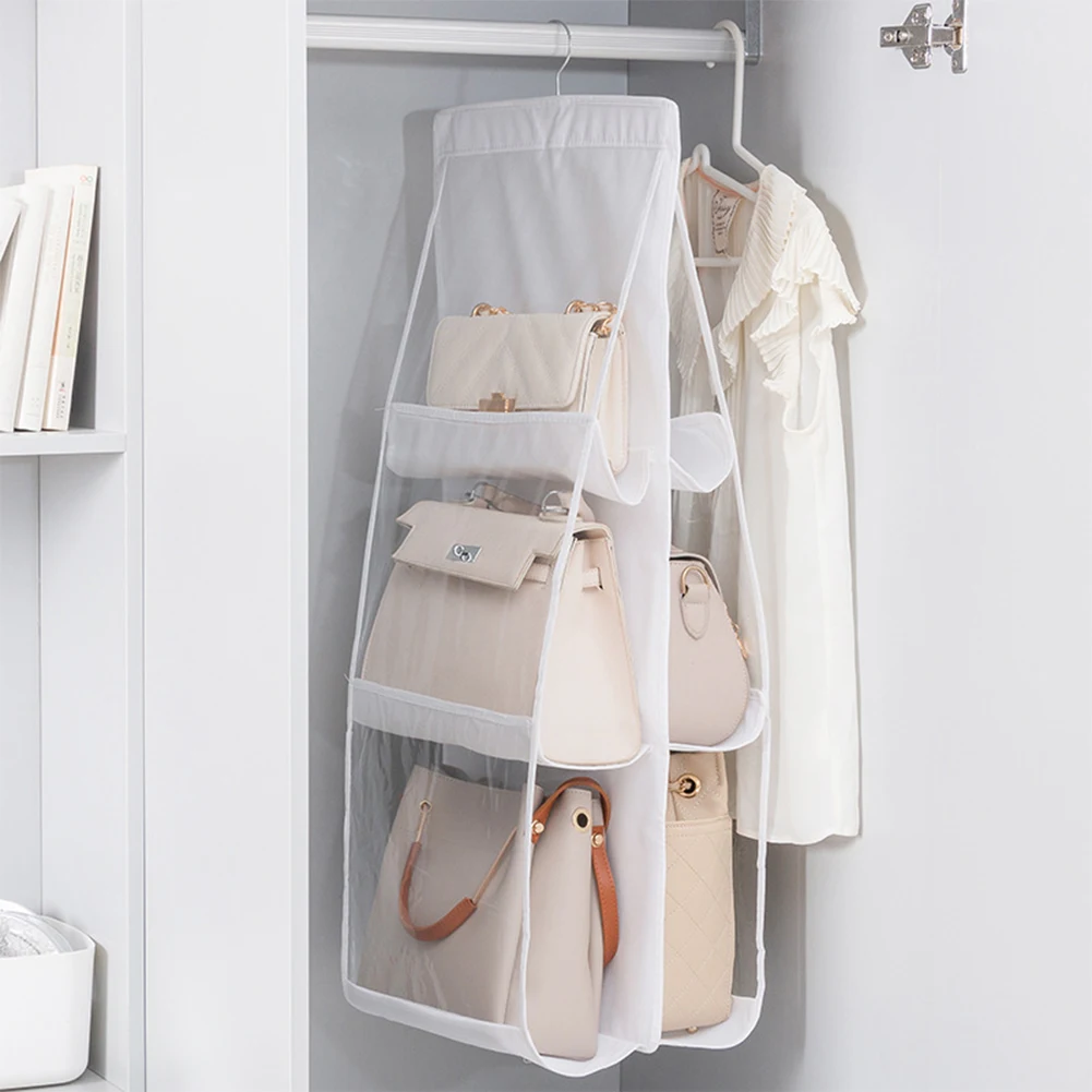 Handbag Hanging Organizer Foldable Hanging Bag Shelf Non-woven Clothes White Purse Handbag Storage Home Bedroom Closet Hanger