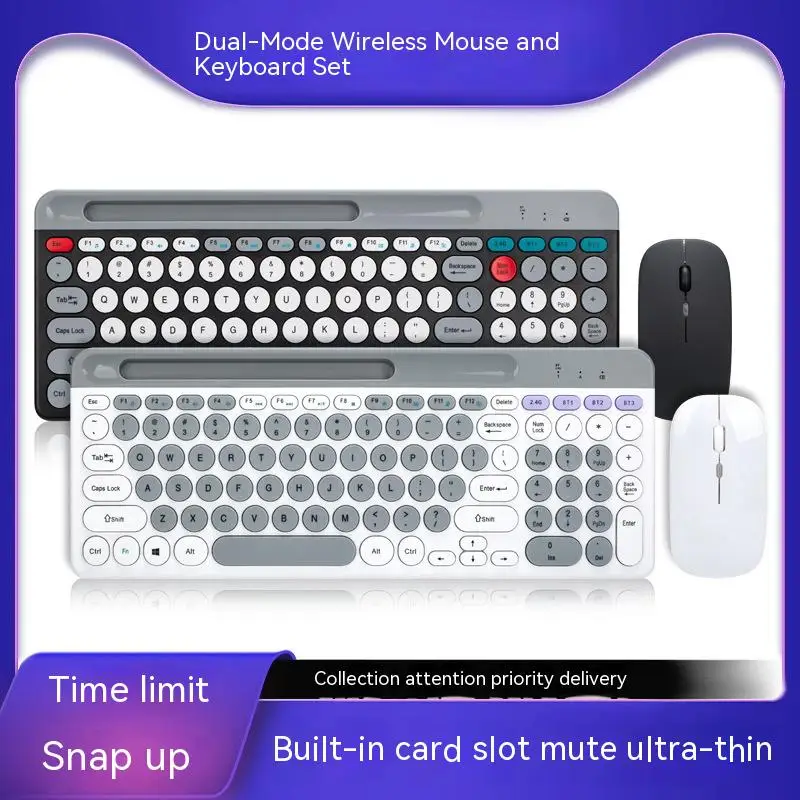 CHEN LIN Rechargeable Wireless Bluetooth Keyboard and Mouse Set Mute Round Keycap Charging Button for Notebook Desktop Computer