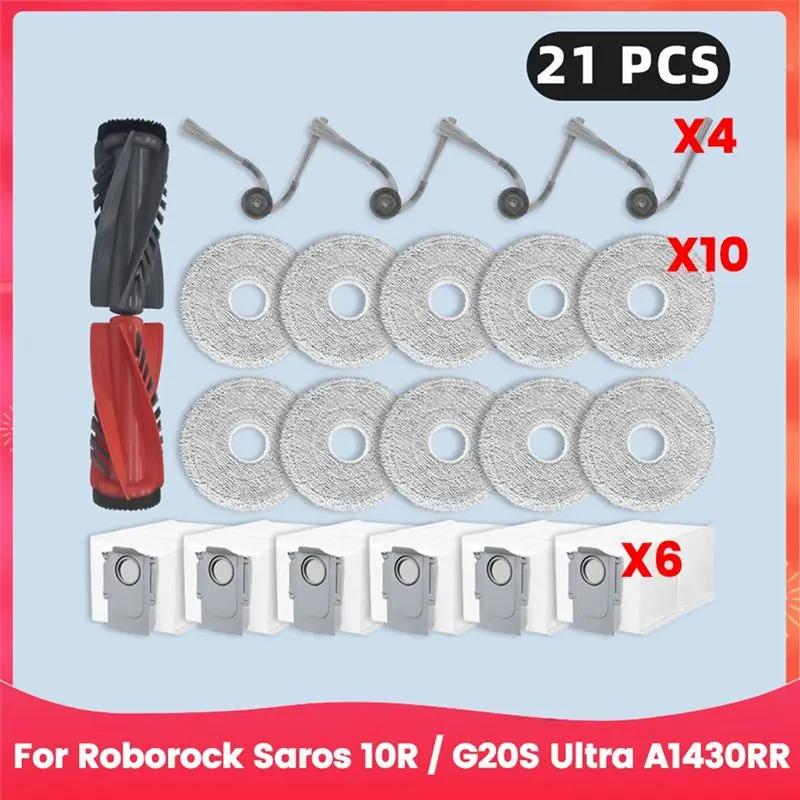 

EYFL-For Roborock Saros 10R / G20S Ultra A1430RR Robot Vacuum Spare Parts Main Side Brush Mop Cloth Dust Bag Accessories