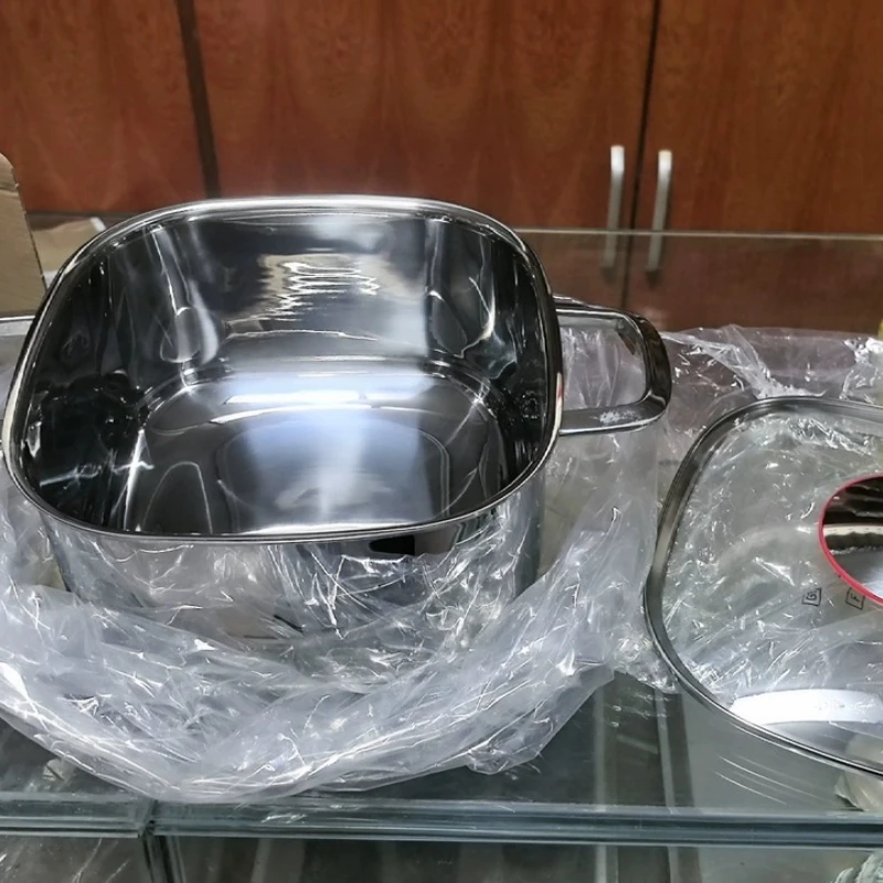 

Heavy-Duty Square Stainless Steel Pot, Multi-Purpose Cooking Pan,thickened Stew Pot with Lid,Dual Handles Hot Cooker Kitchen Use