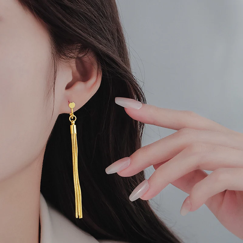 High Quality Metal Chain Tassel Clip on Earrings Without Piercing Ear Clips for Women Vintage Simple Party Jewelry Accessories