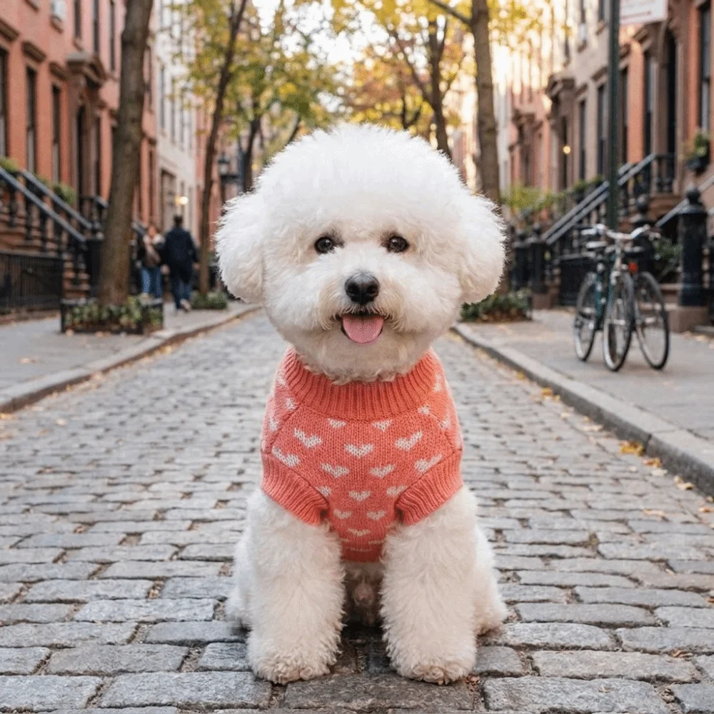 Adorable Heart Pattern Pet Knitting Sweaters Warm Breathable Dog Knit Pullover Round Neck Pet Sweater Vest Valentine's Day