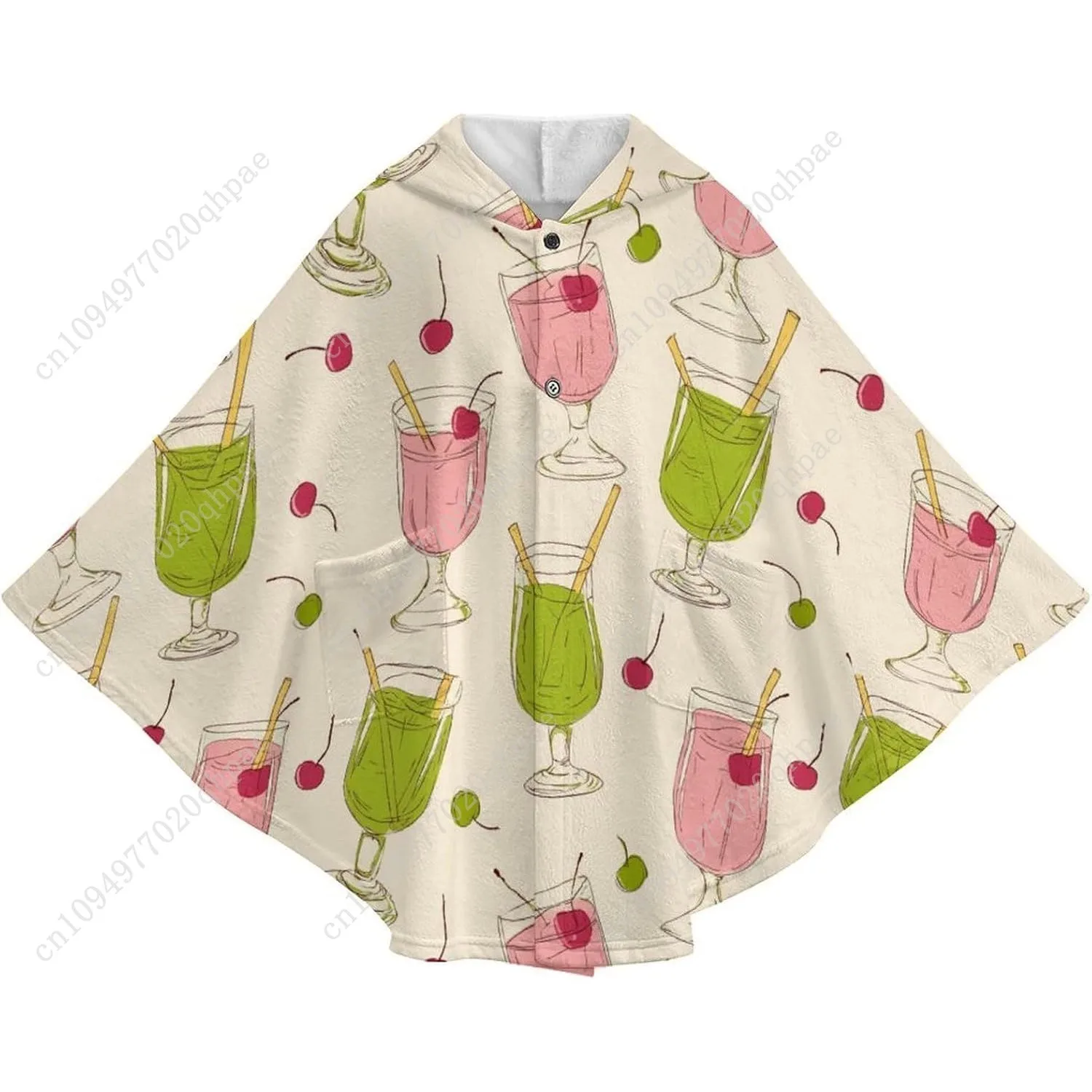 سترة بطانية مريحة من الفلانيل، هوديي كبير الحجم للمشروبات الملونة والكرز مع جيوب للأطفال والمراهقين #4