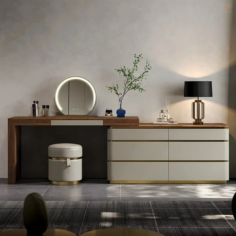 Light luxury makeup table Modern designer villa furniture Simple black walnut integrated dresser