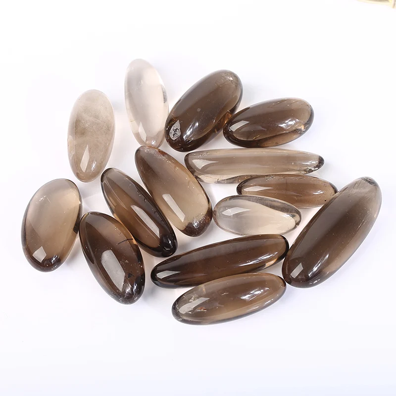 Natural Smoky Quartz Oval Palm Stones Polished Crystal Healing Worry Stones for Meditation Reiki Craft Jewelry Making Home Decor