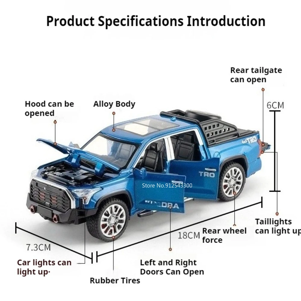 1:32 Scale Tundra MAMMOTH Pickup Model Toy Car Pull Back Sound Light Off-road Vehicle Metal Diecast Models Boys Collection