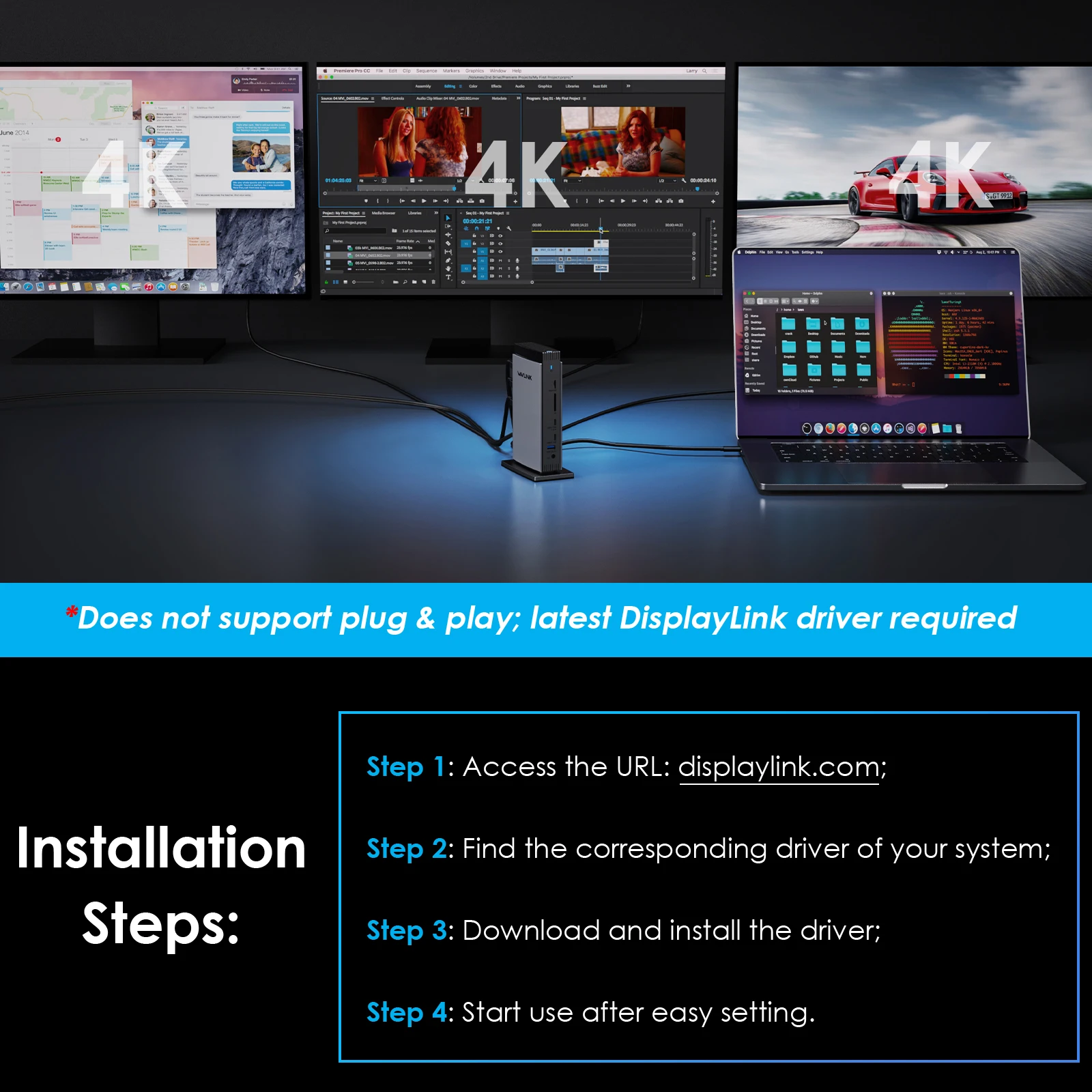 WAVLINK ユニバーサル DisplayLink ドッキング ステーション デュアル 