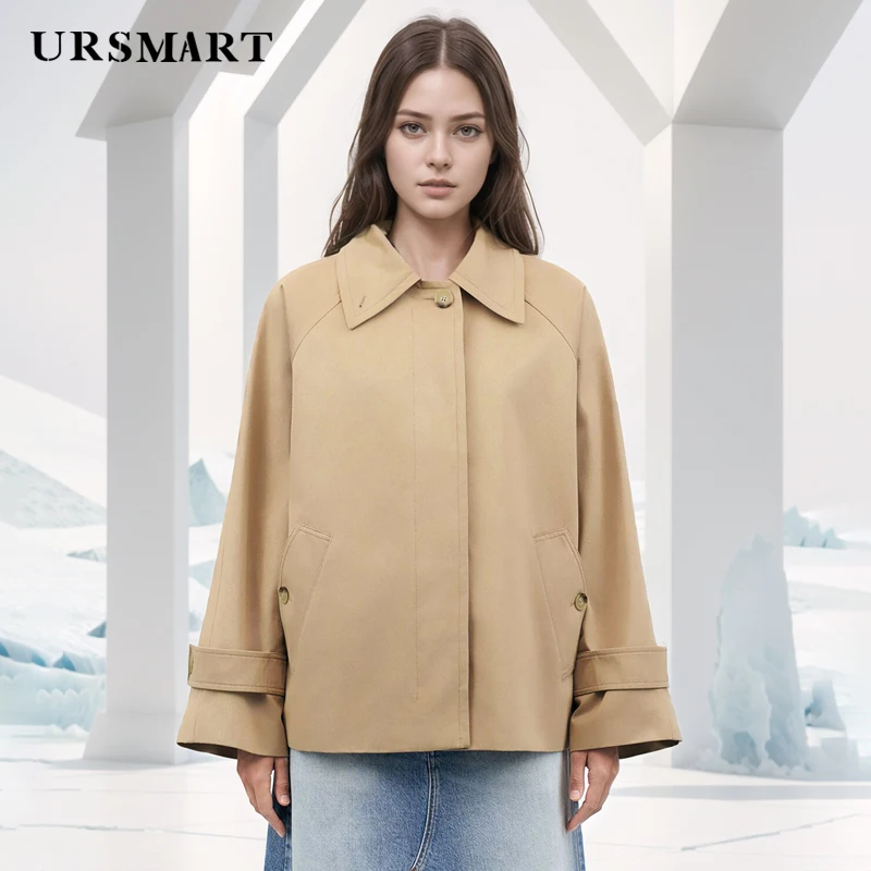 Fashionable Short Women's Trench Coat – Casual Loose Fit Windproof Cotton Blend Jacket for Spring and Autumn