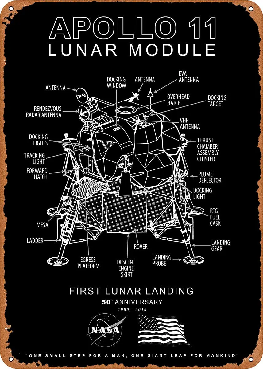 Apollo 11 Lunar Module Metal Tin Sign Retro Wall Decor Vintage Art Print Poste Great Gift for Space Fans 8 x 12 inch