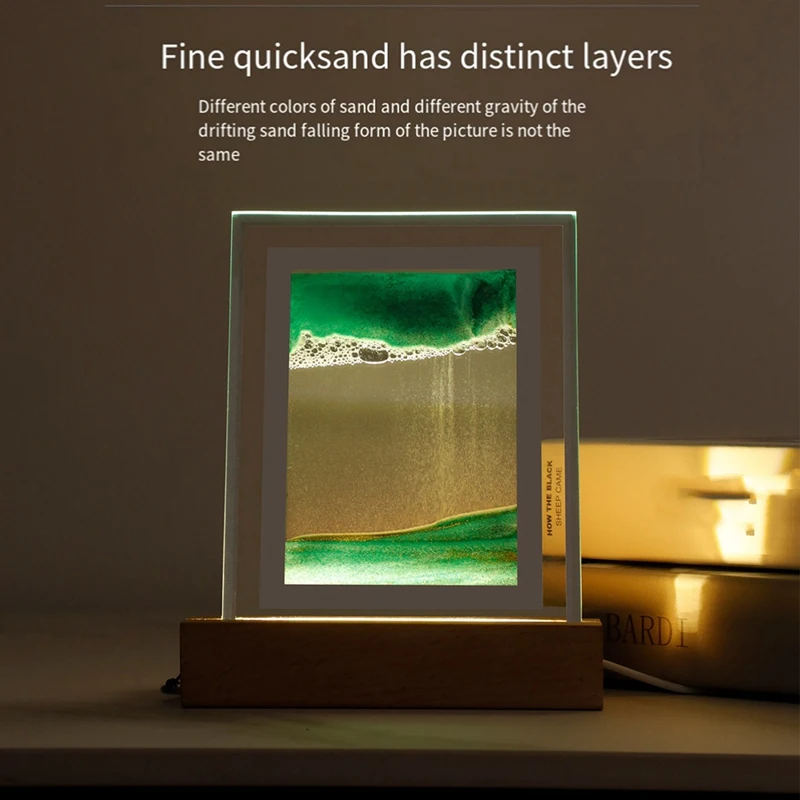 TKOH-Sand Art Moving Night Lamp Craft Quicksand 3D Landscape Flowing Sand Picture Hourglass Gift LED Table Night Light