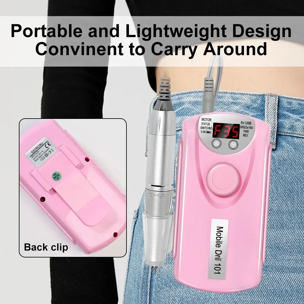 Rechargeable 35000RPM Nail Drill Machine Professional Low Noise Electric Manicure Drill for Nails with Polishing Sander