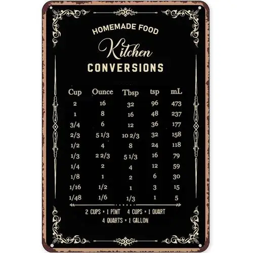 Rustic Tin Sign Decor Baking Signs Wall Decor Kitchen Conversion Chart Baking
