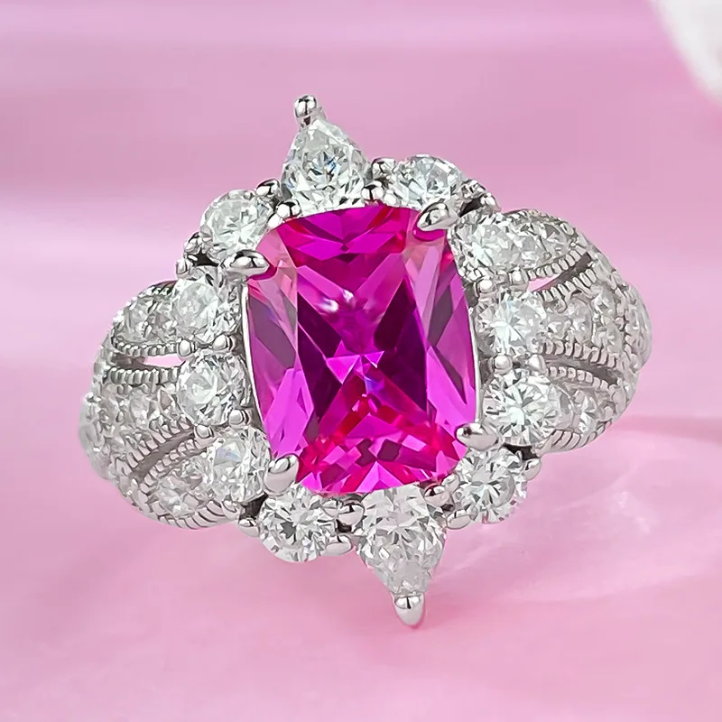 2023 New Geometric Design Jedi Knight Pink Ring 925 Silver Small and Luxury Luxury Celebrity