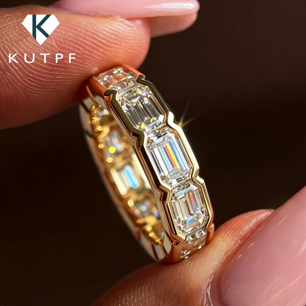 Emerald Cut Moissanite Eternity Band Ring - 925 Sterling Silver