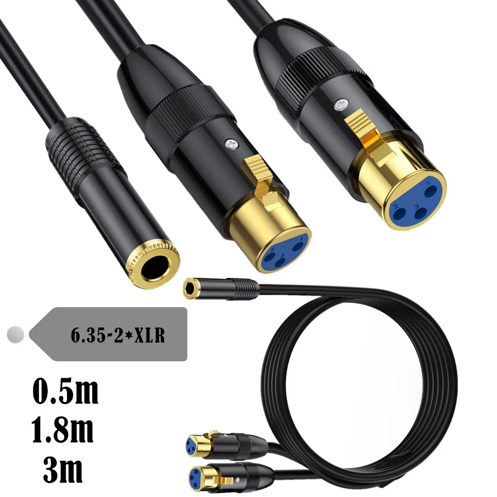 Cable divisor en Y XLR a 1/4, adaptador de audio estéreo de 6.35mm hembra a doble XLR de 3 pines hembra, XLR hembra de 3 pines a TRS de 1/4 de pulgada