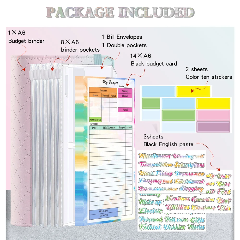 A6 Gradient Budget Binder Cash Envelope Organizer With Clear Zipper Pockets Expense Budget Sheets Money Saving Organizer Book