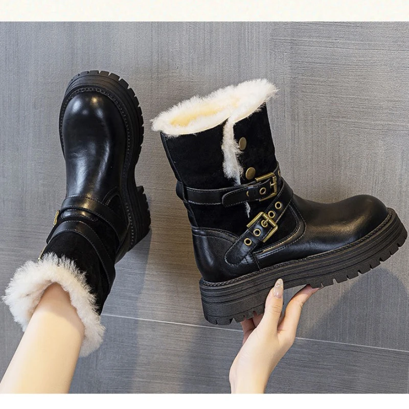 CICIYANG المرأة أحذية الثلوج 2025 شتاء جديد منصة فارس الأحذية جلد طبيعي الإناث المضادة للانزلاق الجوارب حذاء من الجلد #6