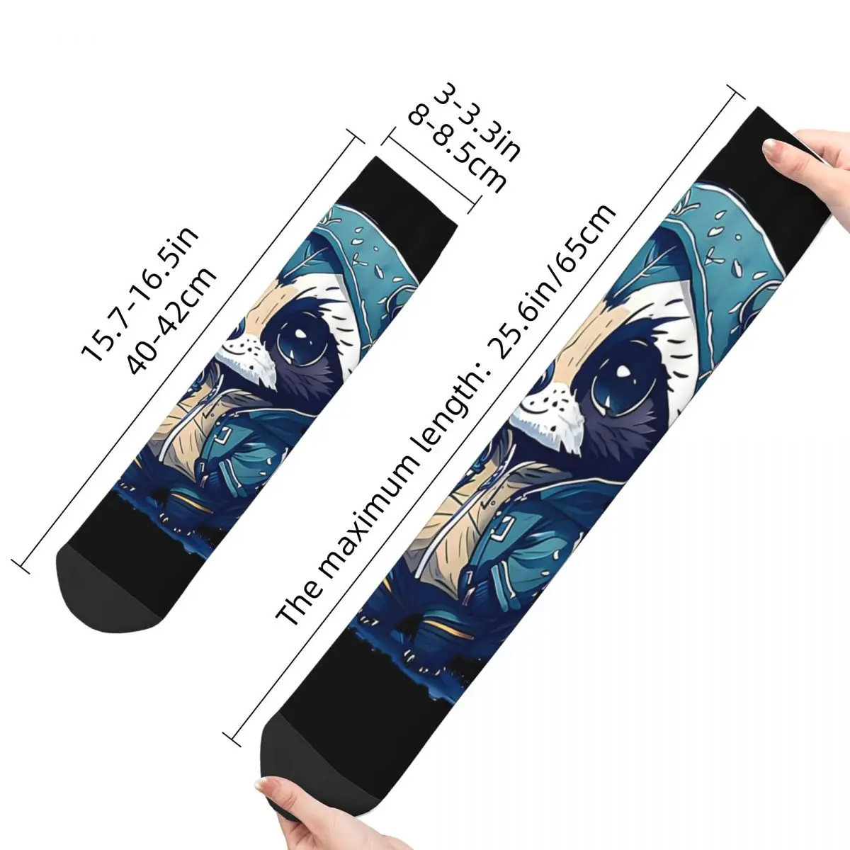 Happy Men's Socks Chibi Wearing Jacket Retro Raccoon Street Style Crazy Crew Sock Gift Pattern Printed