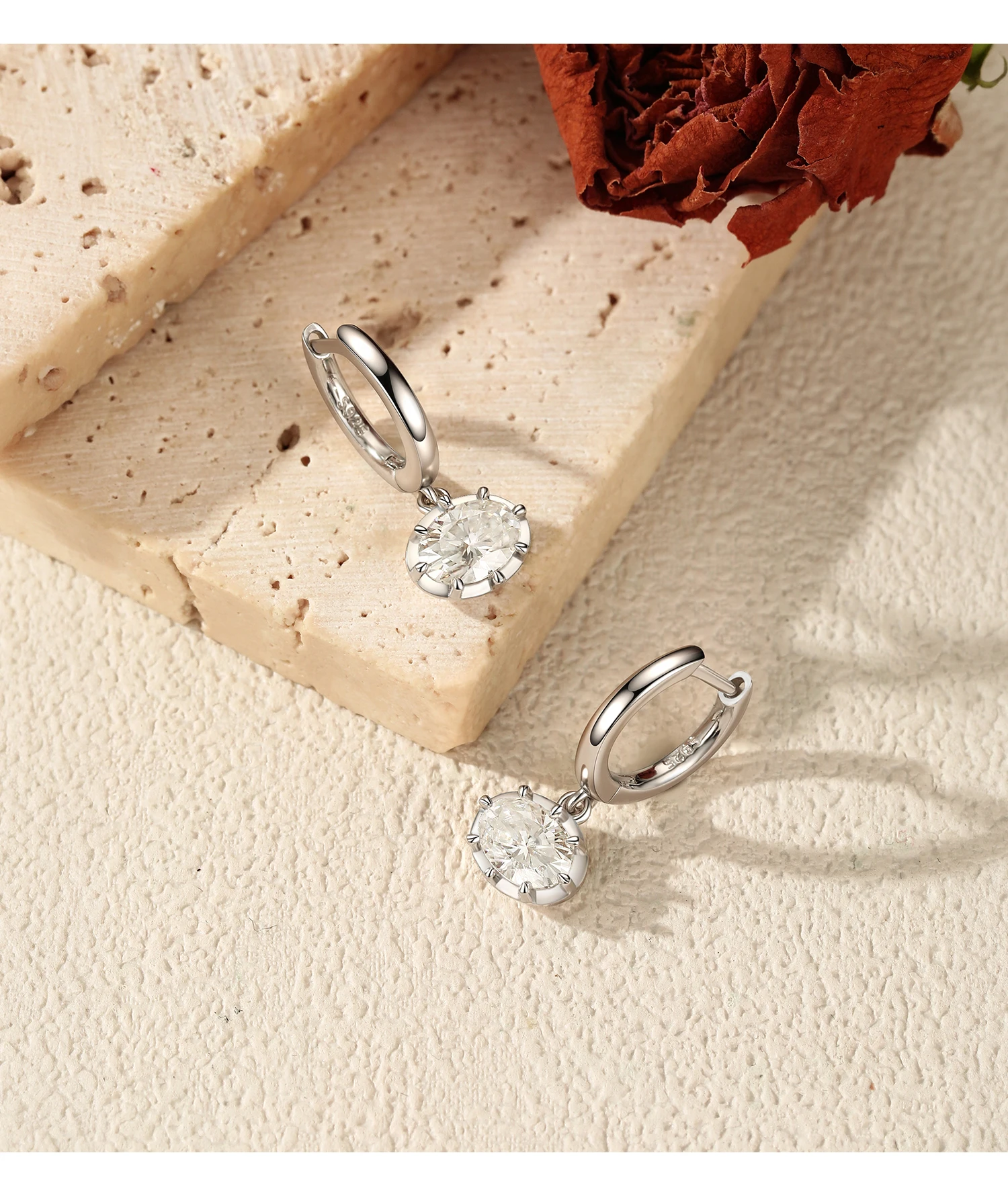 MODIAN Ovale Moissanit-Ohrclips aus 925er Sterlingsilber, luxuriöse Labordiamant-Swing-Creolen für Damen, edler Schmuck, Geschenke – Detail 13