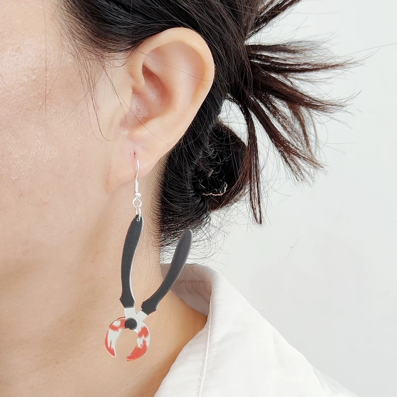 KUGUYS Bloody Halloween Women\'s Dangling Earrings Kitchen Knife Pliers Saw Scissors Mirror Acrylic Jewelry Accessories
