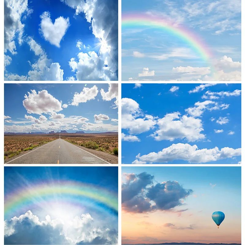 

SHUOZHIKE Natural Scenery Photography Background blue sky and white clouds meadow Travel Photo Backdrops Studio Props TKYD-04