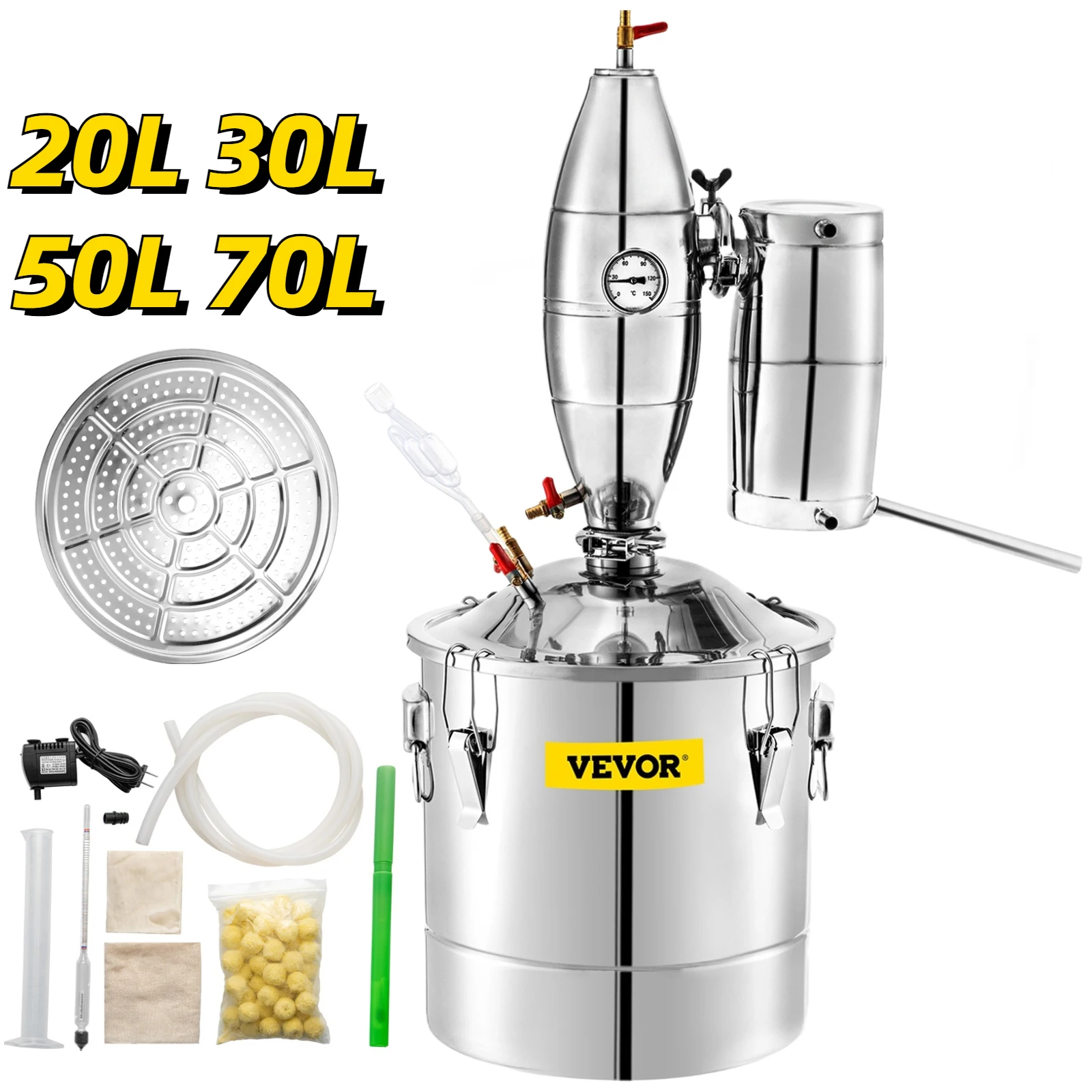 VEVOR 20L 30L 50L 70L distillatore di alcol macchina per la produzione di birra attrezzatura per la produzione di birra Kit Dispenser per apparecchi Moonshine di vino fai da te elettrodomestico