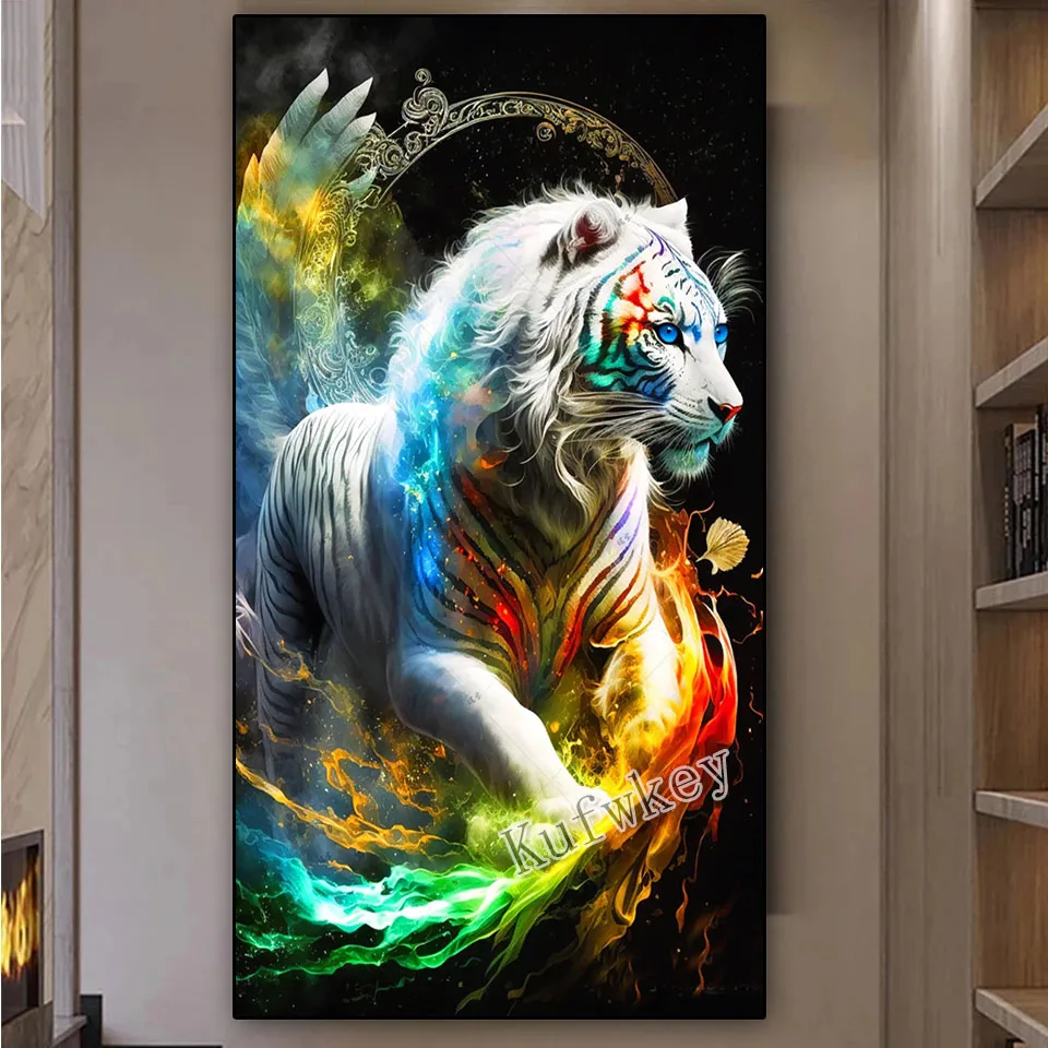 Ferocious White Tiger 5D Diamond Painting Cross Stitch Big Size DIY Full Diamond Embroidery Rhinestone Picture Needlework Art