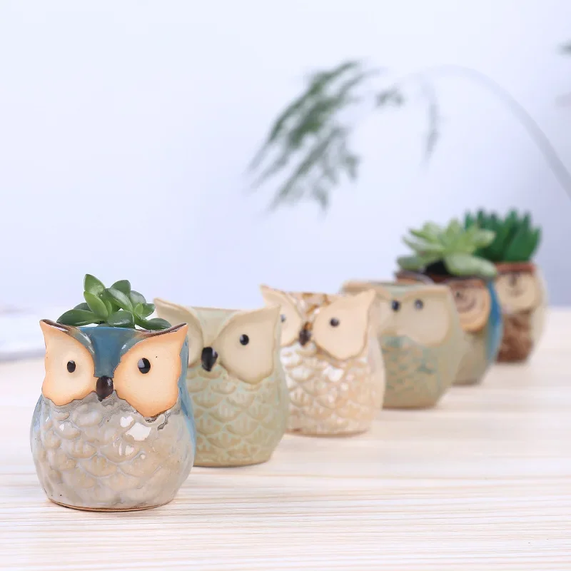 Mini Owl Flowers Pots Cartoon Animals Bird Ceramics Plant Planters Home Garden Decoration Balcony Table Succulents Vintage Vase