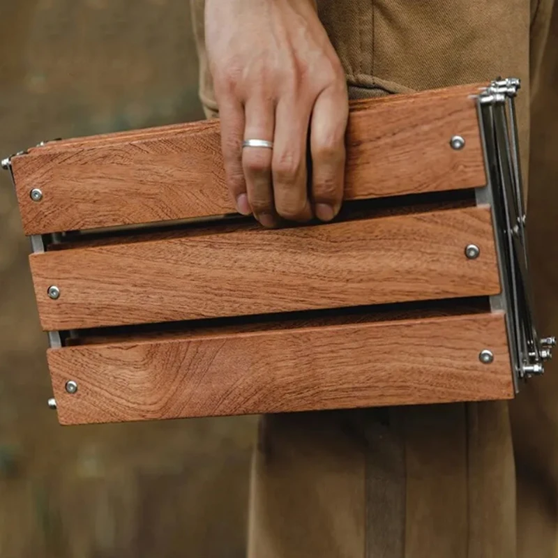 Estante plegable de madera para acampar al aire libre, estante de almacenamiento portátil de 3 etapas, mesa de senderismo de montaña, mesa de centro