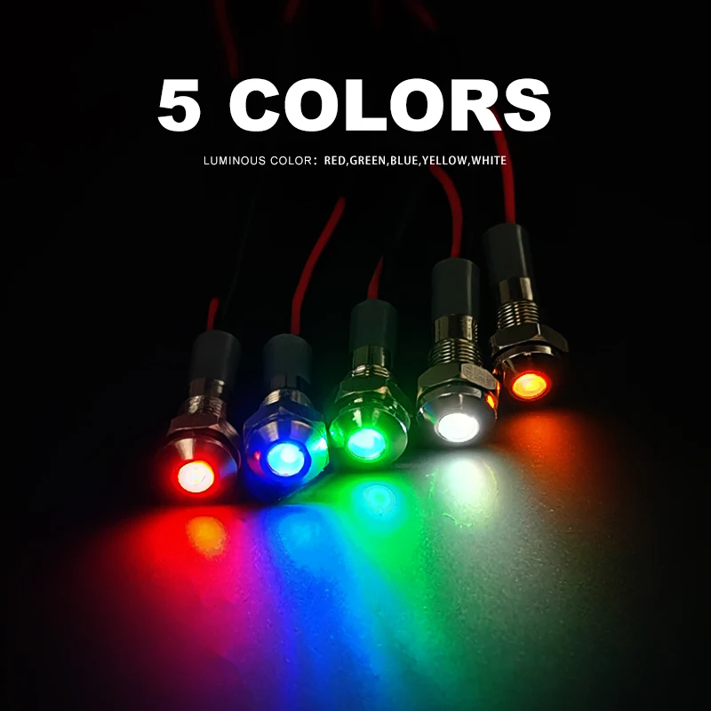 VaneAims 12mm Metal LED Indicator Light Wiring Signal Lamp Waterproof IP67 3V 6V 12V 24V 220V Red Green Yellow White Blue