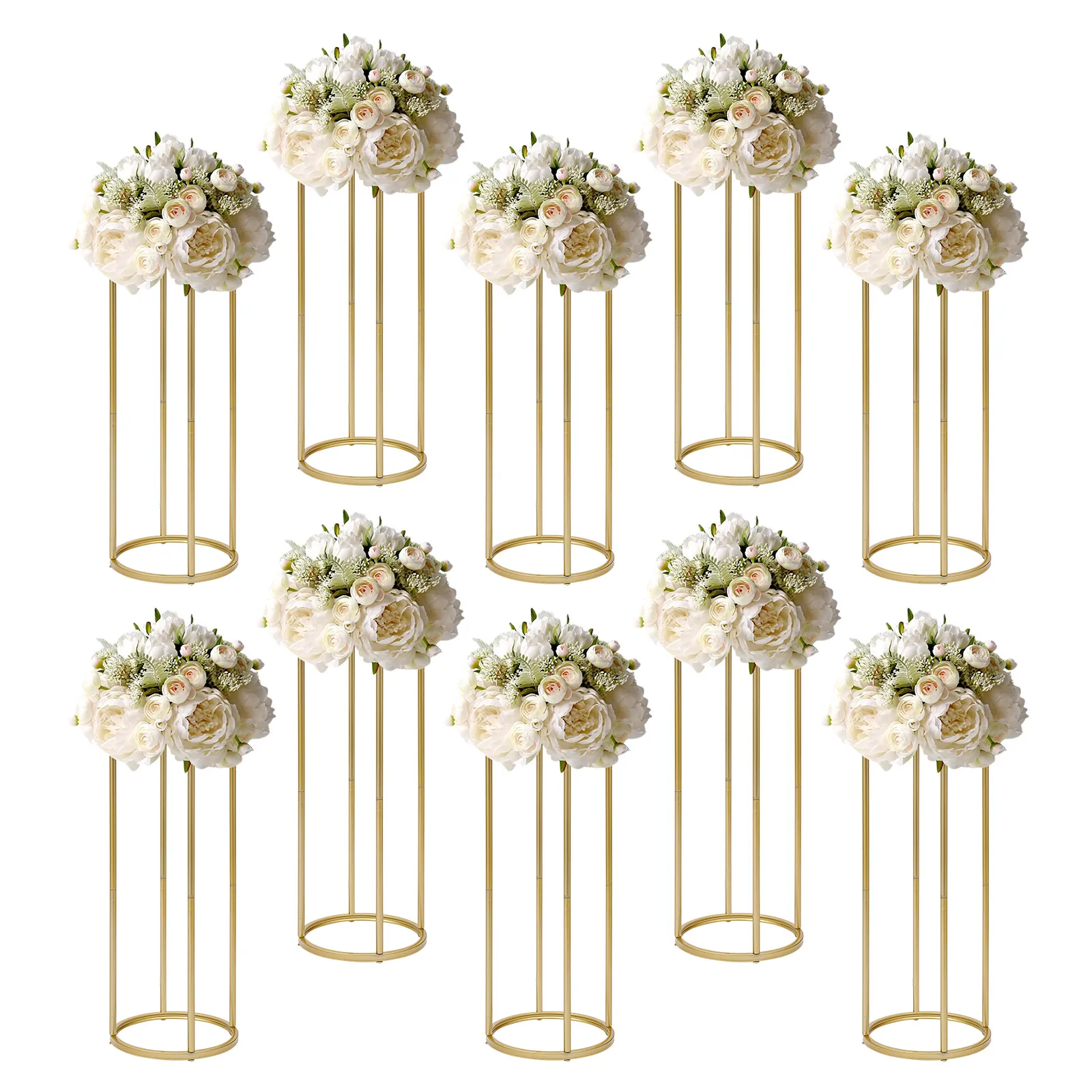 60/80/100cm Height 10 Pcs Wedding Flower Stand Vase Column, Cylindrical Flower Vases Display Rack for Wedding Party Road Leads