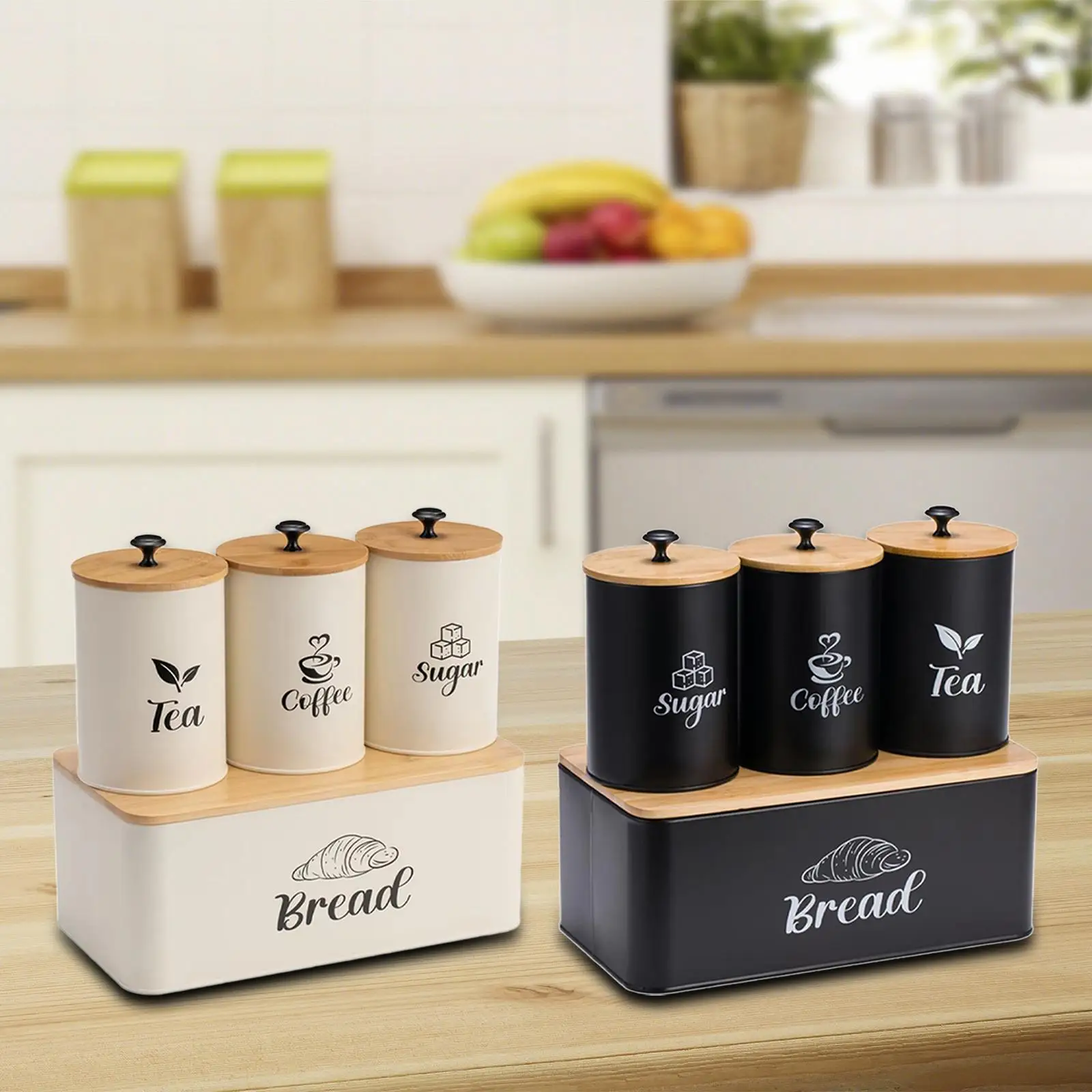 Kitchen Canisters Set Kitchen Food Storage Container Rustic Breadbox Coffee Tea Sugar Storage for Coffee Shop, Home, Cookies