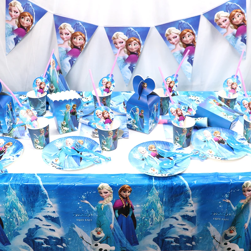 Disney Frozen Birthday Theme Decorations Anna Elsa Snow Queen Princess Backdrop Disposable Tableware Girl Kids Party Supplies