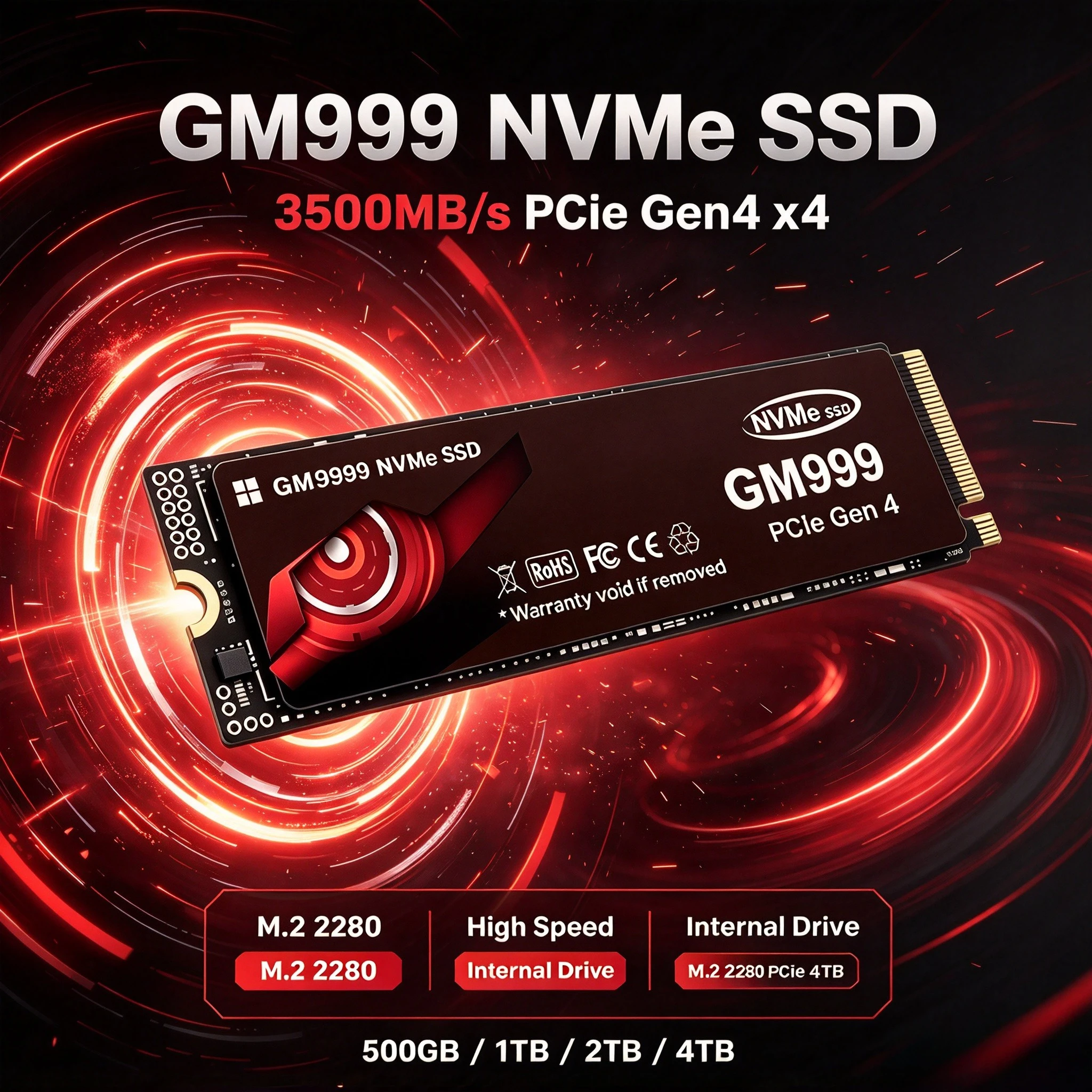 Internal Solid State Drive Hard Disk GM999 M.2 NVMe SSD 500GB 1TB 2TB 4TB 2280 PCle Gen4.0 x4 3500MB/s  for Laptop Desktop