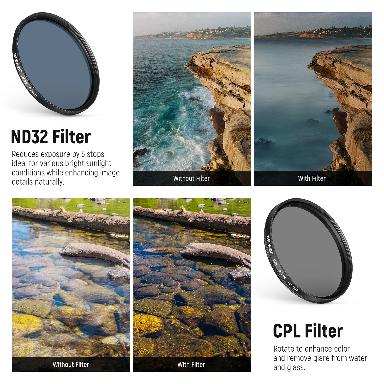 NEEWER 67 mm 7-teiliges ND-Filter-Set für Android Samsung Google Pixel Huawei Xiaomi Clip On CPL+ ND32 + Starlight + GND-Kameraobjektiv – Detail 4